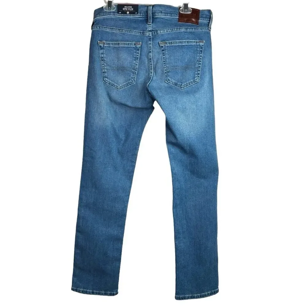 Hollister Epic Flex Slim Straight Medium Wash Light Distressed Jeans 30”X32” NEW